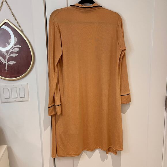 ZARA Light Brown Stretch Apricot Black Piped Open Front Side Slit Jacket Size S - Picture 2 of 9